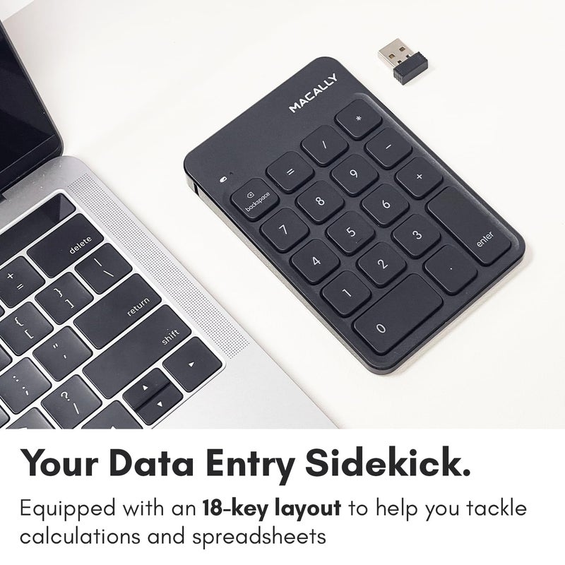 Macally Wireless Number Pad | Numeric Keypad | Wireless 10 Key for Laptop PC Computer Notebook Surface Chrome (2.4G USB) Perfect for Data Entry Numpad Number Keyboard - Image 2