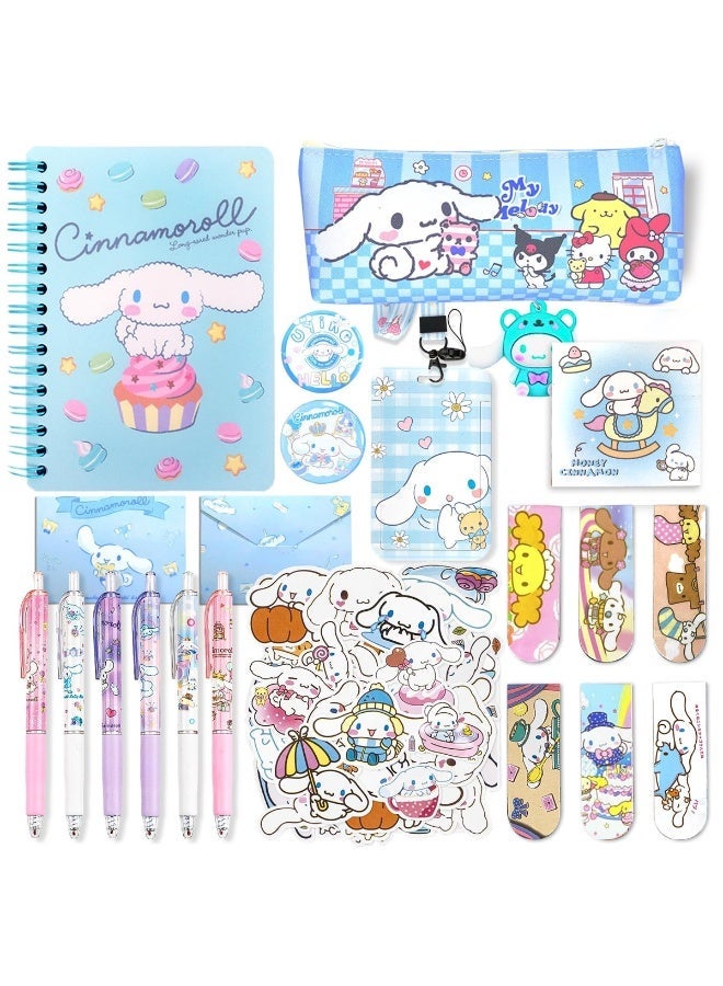 HANNEA® 26Pcs Kawaii Cinnamoroll School Supplies Set, Kawaii Stationery Supplies Set with Notebook, Pencil Pouch, Black Ball Pen, Assorted Cinnamoroll Stickers, Stationery Items Gift for Girls - Image 1