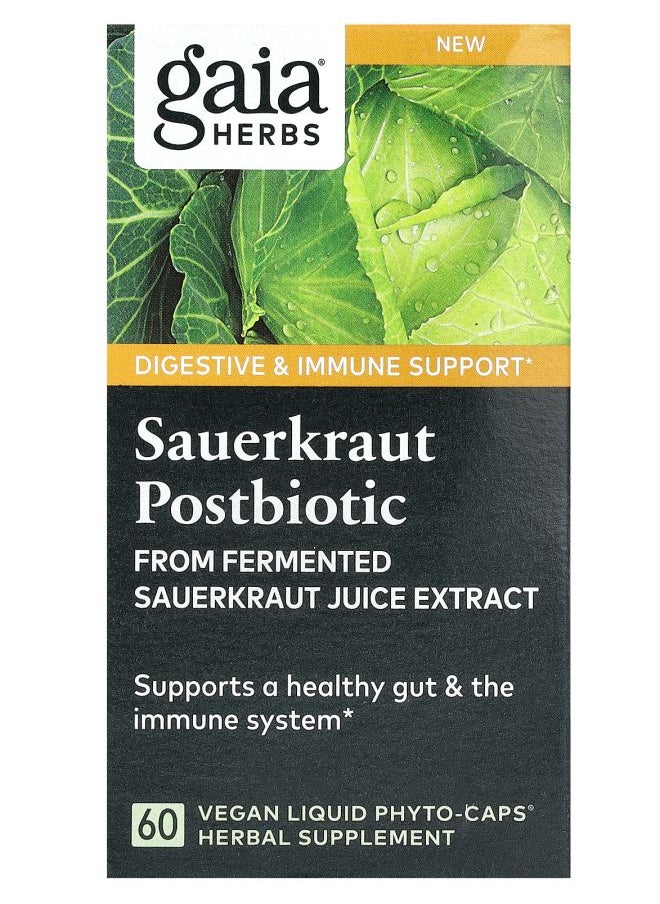Gaia Herbs Sauerkraut Postbiotic 60 Vegan Liquid Phyto-Caps 