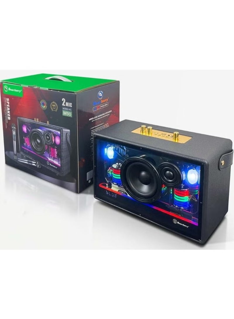 Smart Berry M90 Portable Bluetooth Speaker with 2 UHF Wireless Microphones – Karaoke System for Adults & Kids, Progressive LED Lights, Rechargeable Home Party Sound System with Deep Bass & Clear Audio - Image 5