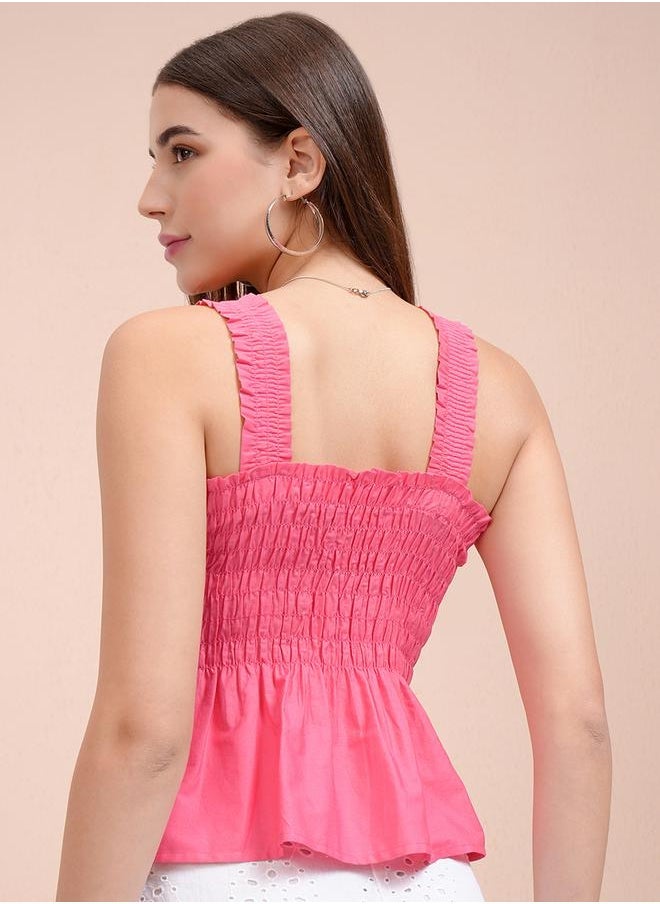 Tokyo Talkies Smocked Square Neck Cotton Crop Top - Image 3