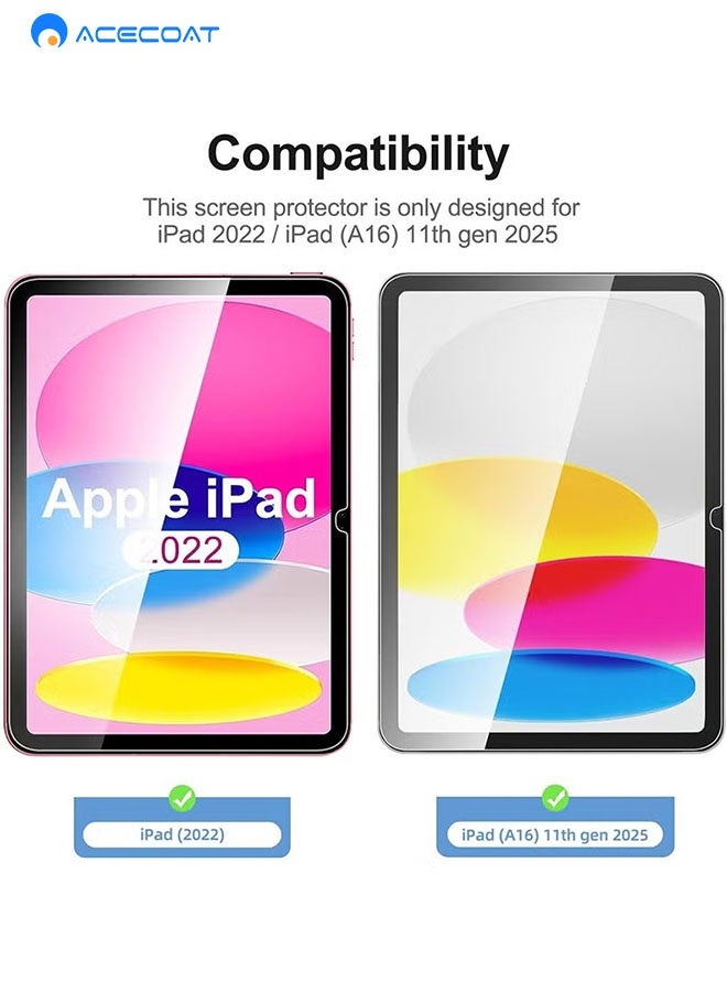ACECOAT Screen Protector for iPad (A16) 11th Gen 11 Inch 2025/10th Gen 10.9 Inch 2022, 9H Hardness Tempered Glass, Bubble Free Easy Installation, Full Coverage And Anti Scratch Case Friendly & [Face ID & Pencil] Compatible - Image 2