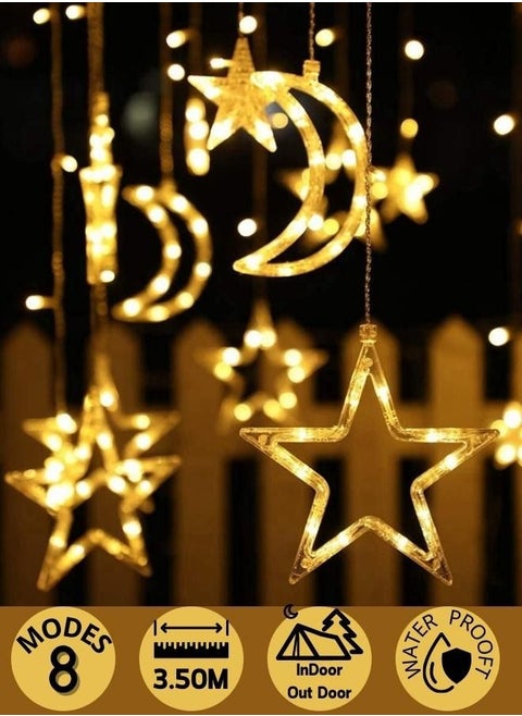 Ramadan Decoration Light 3.5M Eid Moon And Star Lights Decorative String LED Curtain For Gift Party Home Indoor Outdoor Stairs Backyard Waterproof (Connection Able)