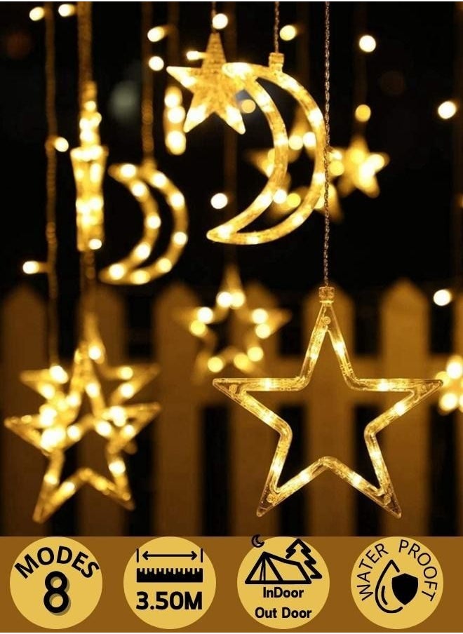 دراكسون - ديكور رمضان زينة سلسلة اضاءة نجوم و هلال لشهر رمضان كريم و عيد الفطر ليتات بطول 3 امتار ونصف ضد الماء للإستخدام الداخلي و الخارجي, مناسب كهدية وقابل للتوصيل مع سلسلة اضاءة اخرى - Image 1