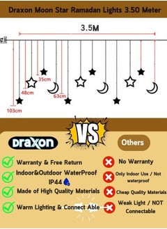 Draxon Ramadan Decoration Light 3.5M Eid Moon And Star Lights Decorative String LED Curtain For Gift Party Home Indoor Outdoor Stairs Backyard Waterproof (Connection Able)  - Image 4