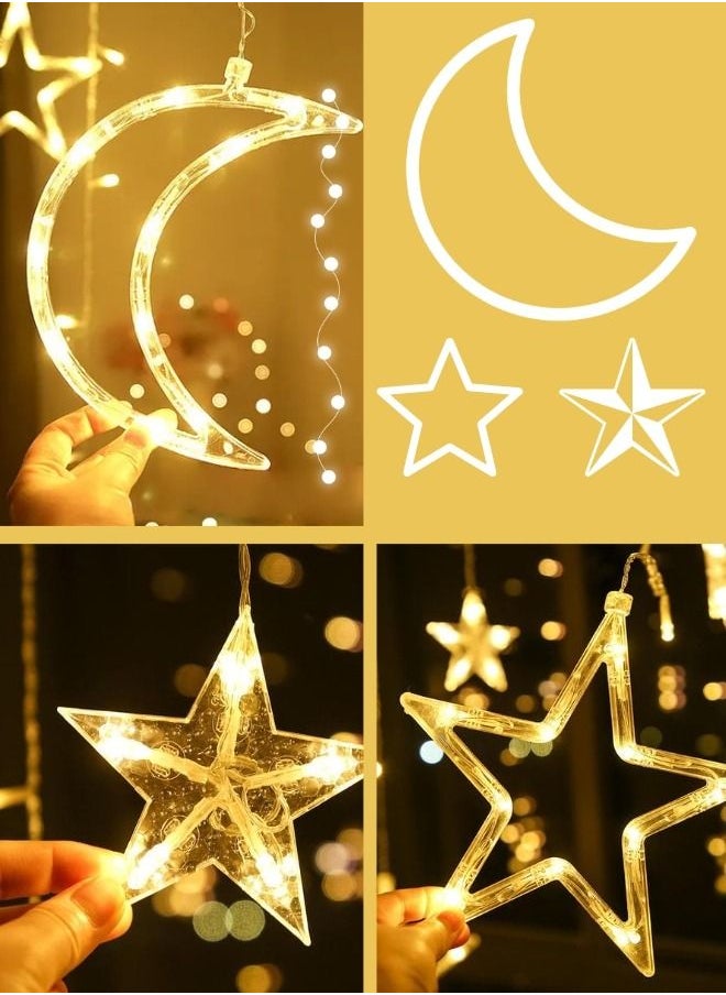 دراكسون - ديكور رمضان زينة سلسلة اضاءة نجوم و هلال لشهر رمضان كريم و عيد الفطر ليتات بطول 3 امتار ونصف ضد الماء للإستخدام الداخلي و الخارجي, مناسب كهدية وقابل للتوصيل مع سلسلة اضاءة اخرى - Image 1