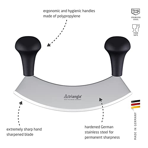 triangle Mincing Knife - 7” Stainless Steel Curved Blade - Mezzaluna Knife & Pizza Cutter - Ergonomic Beechwood Handles - Made in Germany - Image 2