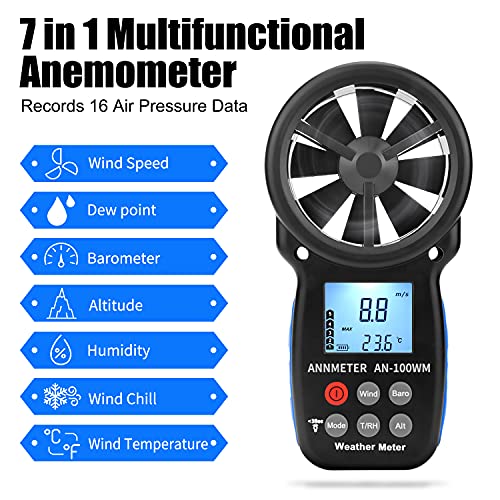 AIOMEST Handheld Anemometer AI-100WM Electronic Barometer Wind Speed Chill Temperature Meter Tester for Air Flow, Velocity, Pressure, Humidity Gauge - Image 2