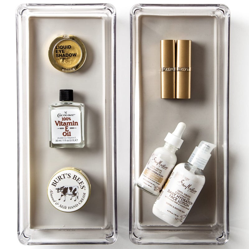 BINO | Oblong Plastic Drawer Organizer Bins, Light Grey- 2 Pack | THE ARTISAN+ | Multi-Use Organizer Bins | Soft-Grip Lining and Non-Slip Rubber Feet | Desk Drawer Organizer | Clear Vanity Organizer - Image 1