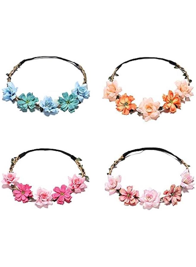 4Pcs Flower Crown for Women Girls Headband Color Mixing Hair Accessories Wedding Bride Rose Hair Ring  - Image 1