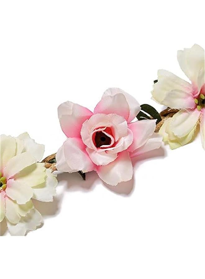 4Pcs Flower Crown for Women Girls Headband Color Mixing Hair Accessories Wedding Bride Rose Hair Ring  - Image 3
