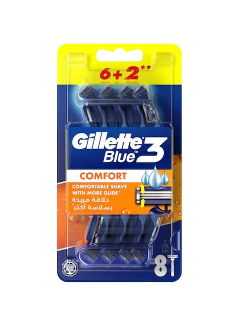 Blue 3 Comfort Disposable Razors, 8 Count