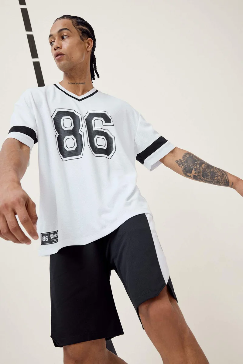 DeFacto DeFactoFit Oversize Fit V Neck Printed Sports T-Shirt