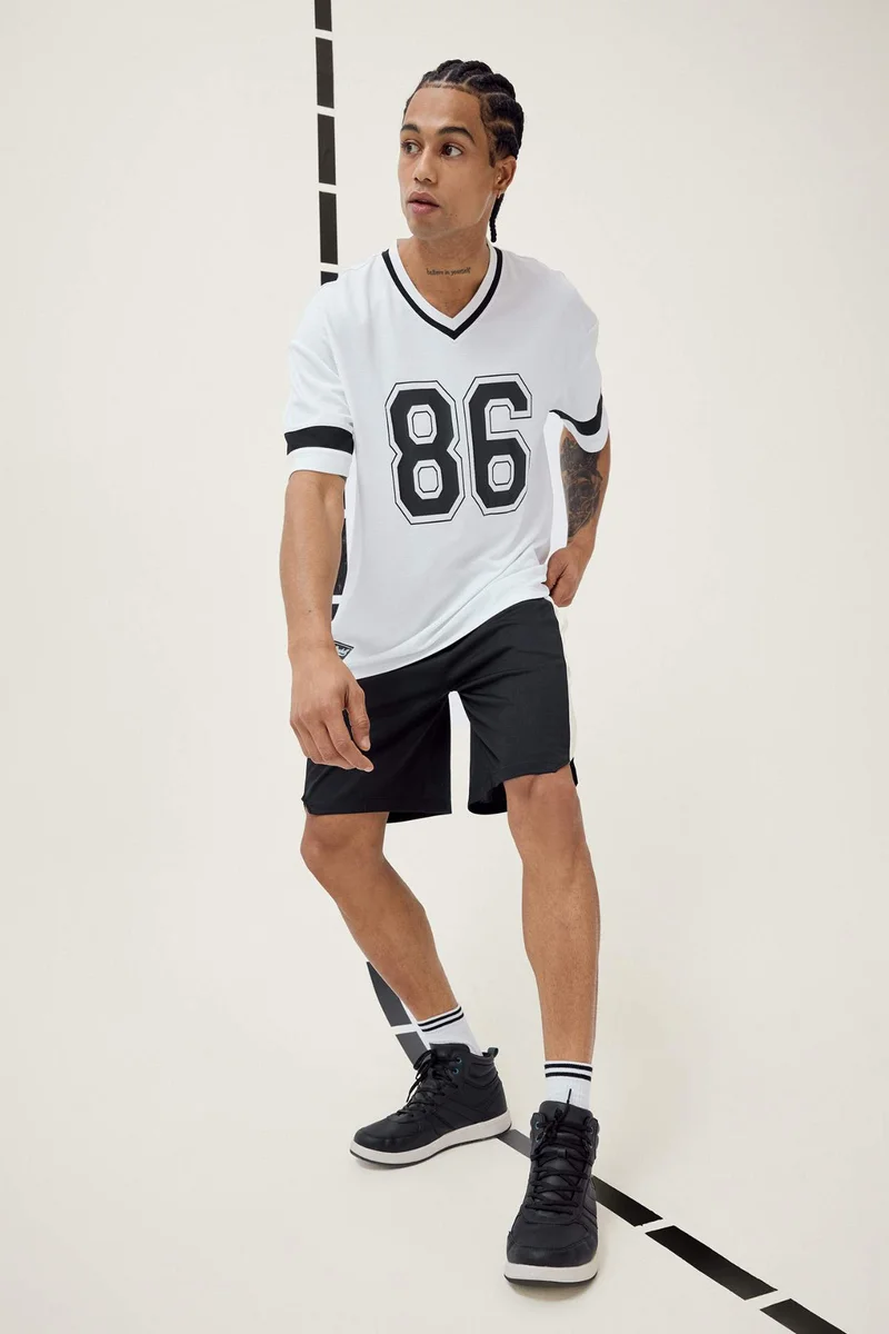 DeFacto DeFactoFit Oversize Fit V Neck Printed Sports T-Shirt