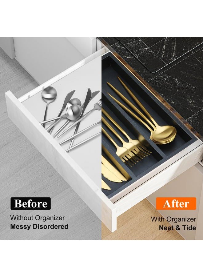 Hilislog Small Silverware Drawer Organizer Kitchen Utensils Bamboo Cutlery Tray Narrow Flatware Organizer For Drawer Skinny Spoon Fork Holder Drawers Slim Silverware Tray Black Flatware Cutlery Organizer - Image 4