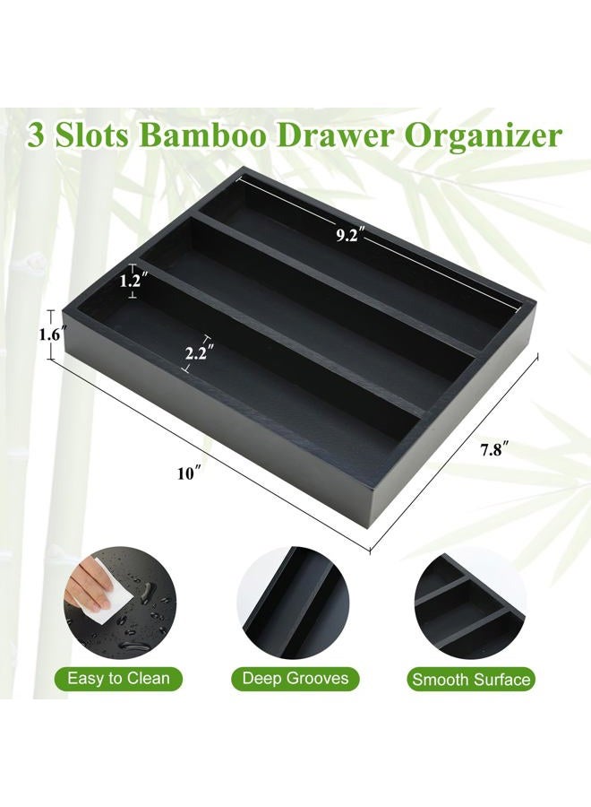 Hilislog Small Silverware Drawer Organizer Kitchen Utensils Bamboo Cutlery Tray Narrow Flatware Organizer For Drawer Skinny Spoon Fork Holder Drawers Slim Silverware Tray Black Flatware Cutlery Organizer - Image 3