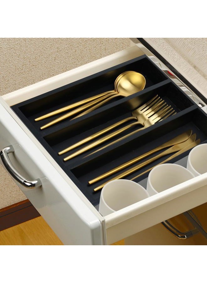 Hilislog Small Silverware Drawer Organizer Kitchen Utensils Bamboo Cutlery Tray Narrow Flatware Organizer For Drawer Skinny Spoon Fork Holder Drawers Slim Silverware Tray Black Flatware Cutlery Organizer - Image 2