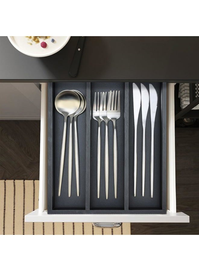 Hilislog Small Silverware Drawer Organizer Kitchen Utensils Bamboo Cutlery Tray Narrow Flatware Organizer For Drawer Skinny Spoon Fork Holder Drawers Slim Silverware Tray Black Flatware Cutlery Organizer - Image 5