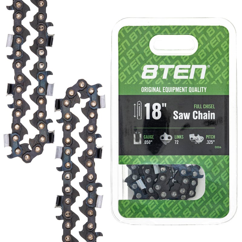 8TEN Chainsaw Chain for Husqvarna 345 351 350 340 353 455 Rancher Jonsered 18 inch Bar .050 Gauge .325 Pitch 72DL (1 Pack)