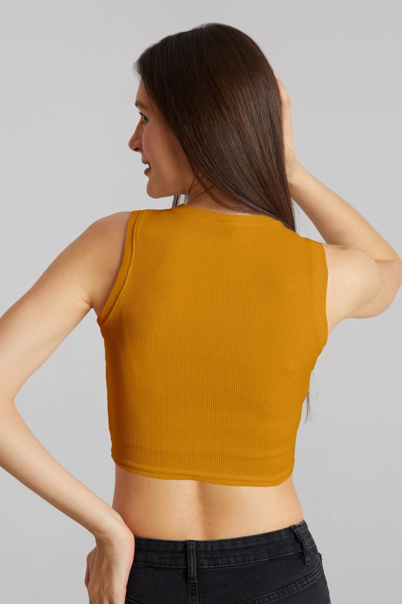 Berry&Bird BERRY BIRD® Stylish Sleeveless Round Neck Ribbed Tank Tops for Women & Girls Slim Fit Collarless Beach, Gym Wear and Western Trendy Fashion Yellow - Image 2