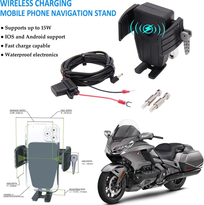 QASULER GPS Phone Holder with Wireless Charging for Gold Wing - Image 3