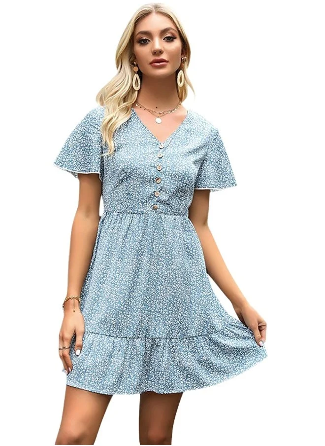 يونيكي Blue Printed Mini Dress