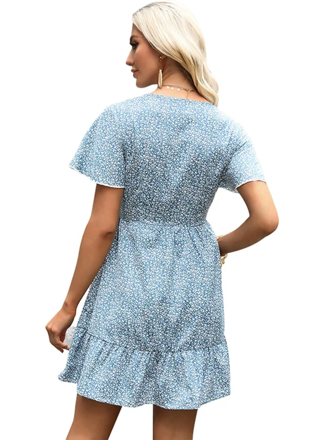 يونيكي Blue Printed Mini Dress
