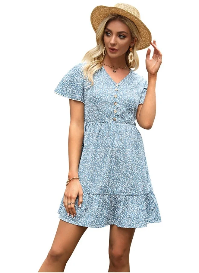 يونيكي Blue Printed Mini Dress