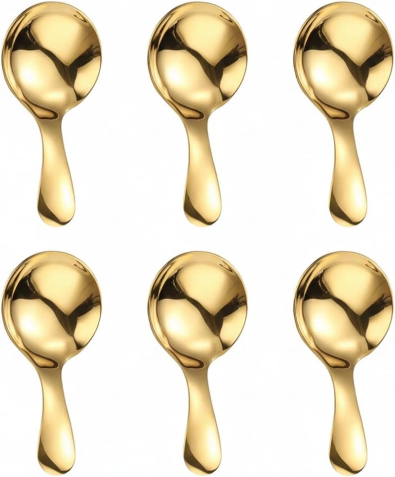 EWUHRY 6PCS Mini Gold Spoons, Short Handle Scoops for Salt Sugar Coffee Tea Dessert Condiments - Small Canister Scoops for Candy Buffet (Gold) - Image 1