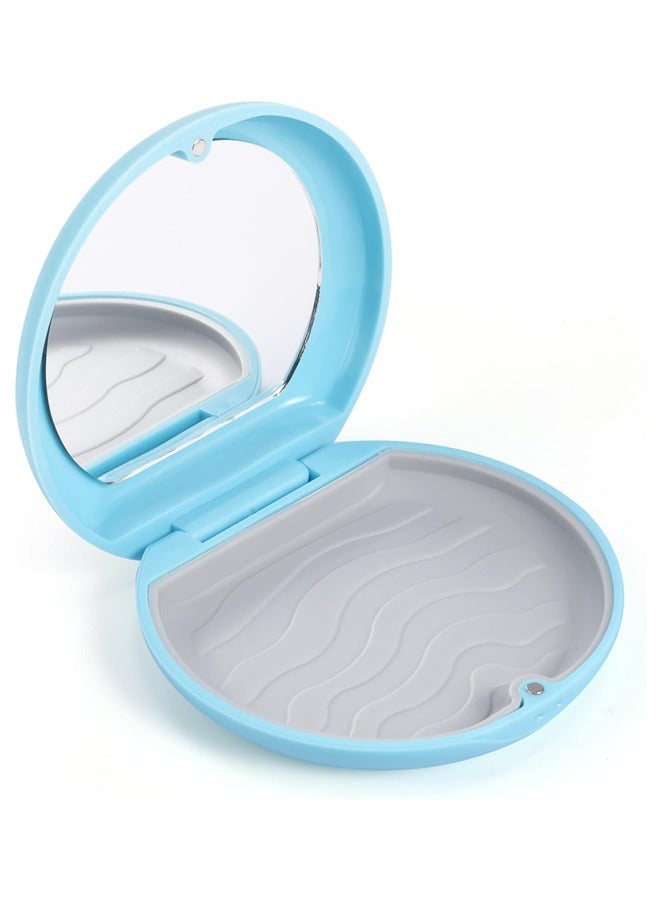 Generic Retainer Case Slim Aligner Case, Retainer Mouth Guards Travel Case with Mirror(Circle,Blue) 