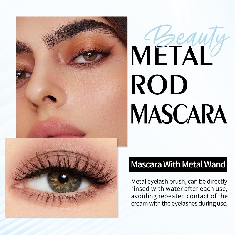 FREEORR Washable Iron Wand Mascara - Brown, 3D Curling Iron Non-Clumping, Smudge-Proof Slim Mascara with Metal Rod yelash Brush - Image 2