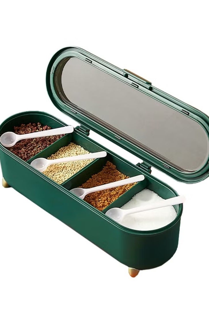 إكسفور حاوية بهارات 4 حجرات حاوية تخزين برطمان التوابل تحتوي على 4 ملاعق كبيرة