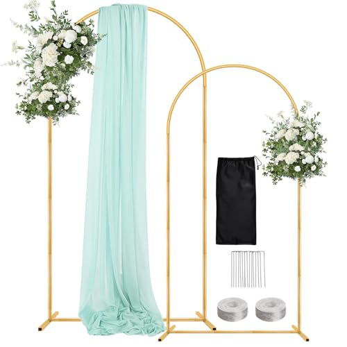 WellSign Wedding Arch Backdrop Stand 72FT 6FT Set of 2 Gold Metal Balloon Arch kit Stand for Gender Reveal Ceremony Engagement Anniversary Bridal Valentine Party Event Decoration - Image 1