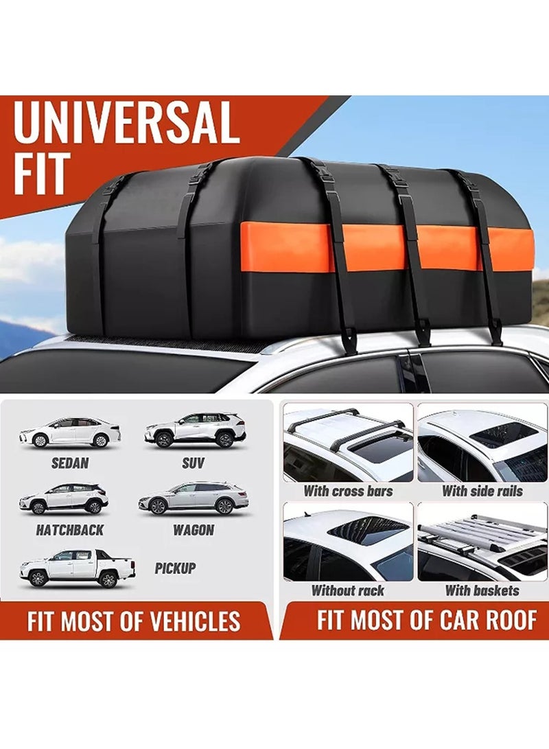 Sharpdo Car Rooftop Cargo Carrier Bag Car Organizer Travel Bag 15 Cubic Feet 52*40*18cm Black Orange - Image 3