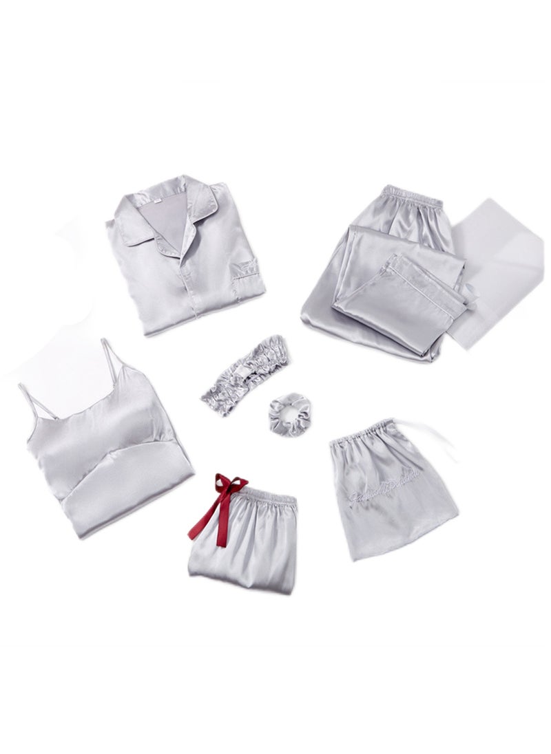 Generic - 7pcs pajamas set for women in all seasons imitation silk pajamas set - Image 1