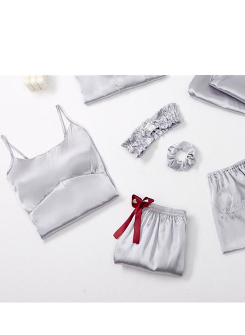 Generic - 7pcs pajamas set for women in all seasons imitation silk pajamas set - Image 1