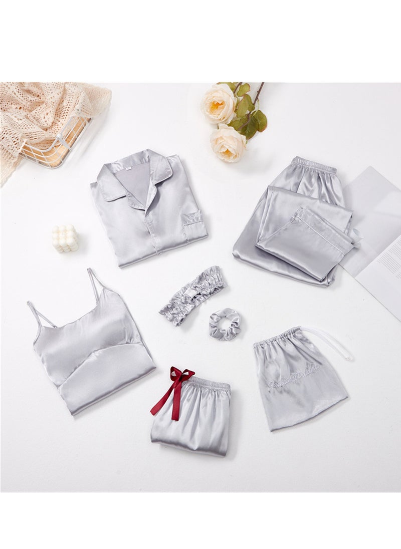 Generic - 7pcs pajamas set for women in all seasons imitation silk pajamas set - Image 1