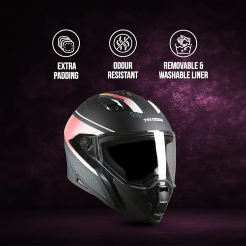 TVS Racing Anti Matter FullFace Helmet for Bike & Motorcycle Riders-DOT & ISI Certified-Lightweight ABS Shell, UV Resistant-Ventilated Comfort Liner, Quick-Release Visor & Chin Strap(Matt Black Red/L) - Image 5