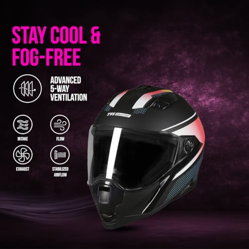 TVS Racing Anti Matter FullFace Helmet for Bike & Motorcycle Riders-DOT & ISI Certified-Lightweight ABS Shell, UV Resistant-Ventilated Comfort Liner, Quick-Release Visor & Chin Strap(Matt Black Red/L) - Image 4