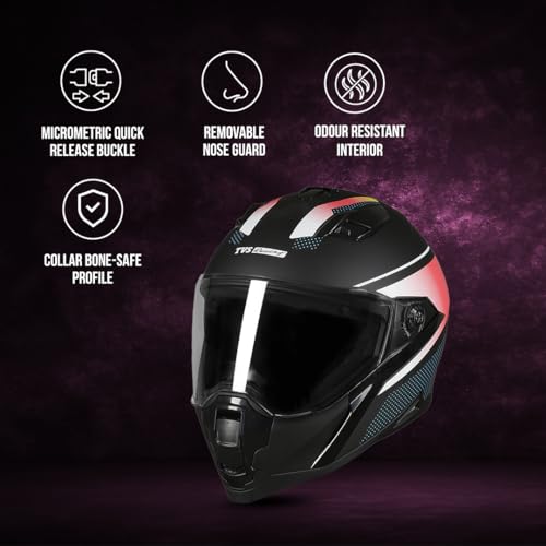 TVS Racing Anti Matter FullFace Helmet for Bike & Motorcycle Riders-DOT & ISI Certified-Lightweight ABS Shell, UV Resistant-Ventilated Comfort Liner, Quick-Release Visor & Chin Strap(Matt Black Red/L) - Image 2