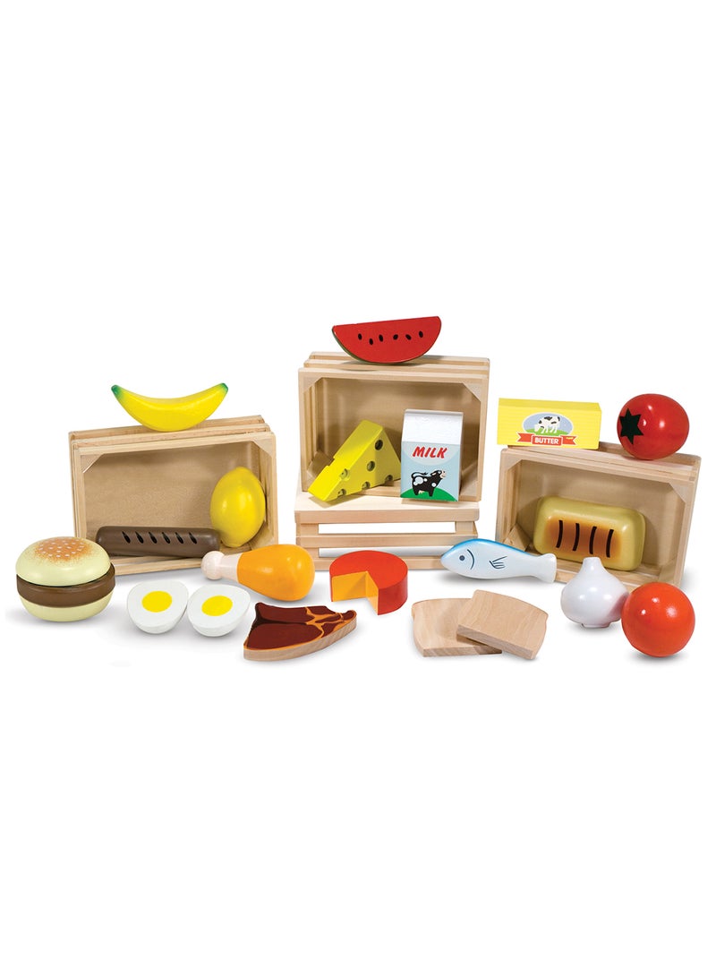 Melissa & Doug Food Groups - 21 Wooden Pieces and 4 Crates, Multi Play Food Sets For Kids Kitchen, Pretend Food, Toy Food For Toddlers And Kids Ages 3+ - Image 4