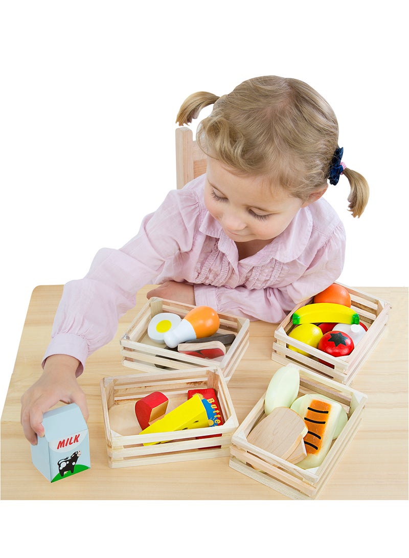 Melissa & Doug Food Groups - 21 Wooden Pieces and 4 Crates, Multi Play Food Sets For Kids Kitchen, Pretend Food, Toy Food For Toddlers And Kids Ages 3+ - Image 5