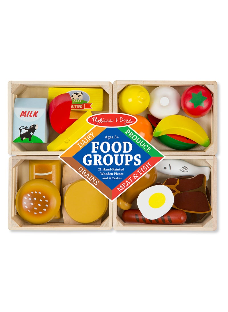 Melissa & Doug Food Groups - 21 Wooden Pieces and 4 Crates, Multi Play Food Sets For Kids Kitchen, Pretend Food, Toy Food For Toddlers And Kids Ages 3+ - Image 1