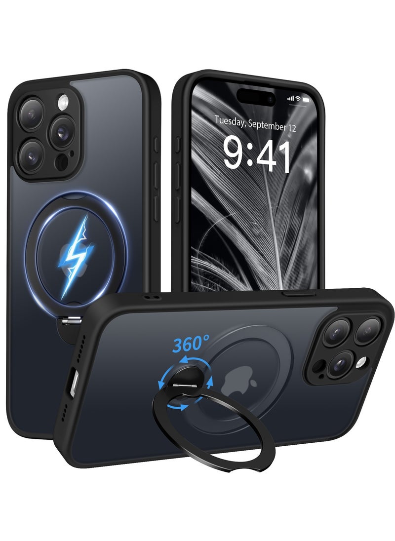 تونجيت جراب هاتف مغناطيسي لجهاز iPhone 14 Pro بتصميم حامل غير مرئي دوار بزاوية 360°، هيكل كامل مقاوم للصدمات والسقوط، جراب حماية شفاف عالي المتانة، متوافق تمامًا مع MagSafe، باللون الأسود.  - Image 1