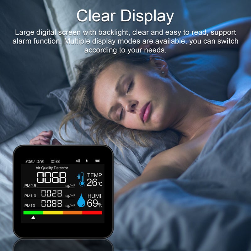 Air Quality Monitor 9 In 1 Black - High Accuracy Carbon Dioxide Detector - Clear Display CO2 Meter for Home Office Indoor Spaces - Image 2