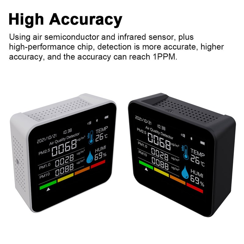 Air Quality Monitor 9 In 1 Black - High Accuracy Carbon Dioxide Detector - Clear Display CO2 Meter for Home Office Indoor Spaces - Image 4