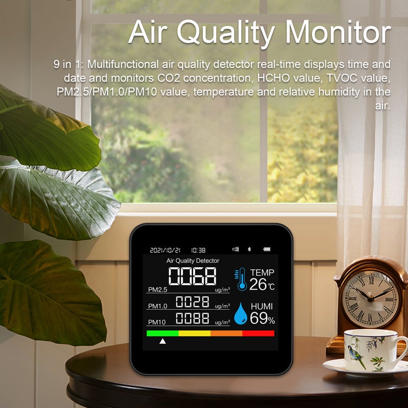 Air Quality Monitor 9 In 1 Black - High Accuracy Carbon Dioxide Detector - Clear Display CO2 Meter for Home Office Indoor Spaces - Image 5
