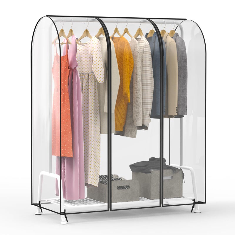 Zilink 50'' Clear Garment Rack Cover Dustproof Clothes Rack Cover Clear Garment Bags Waterproof Wardrobe Cover with 2 Durable Zippers for Garment Rack - Image 1