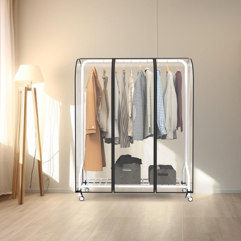 Zilink 50'' Clear Garment Rack Cover Dustproof Clothes Rack Cover Clear Garment Bags Waterproof Wardrobe Cover with 2 Durable Zippers for Garment Rack - Image 5
