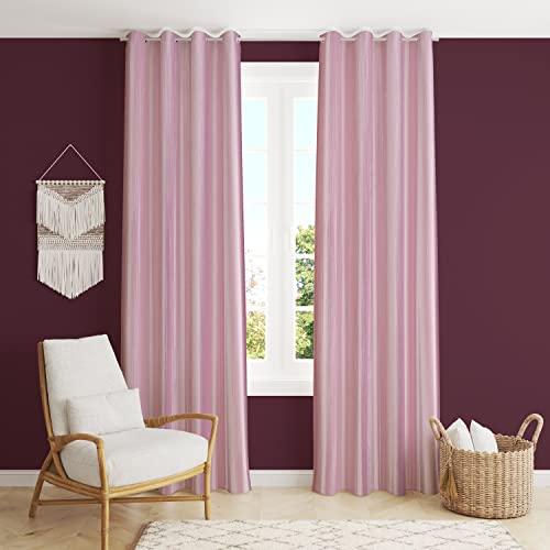 Decoholic Baby Pink Polyester Door Curtains 7 Feet | Darkening Faux Texture Plain Drapes with Eyelets | Set of 2 Panels for Living Room, Bedroom & Office - Image 2